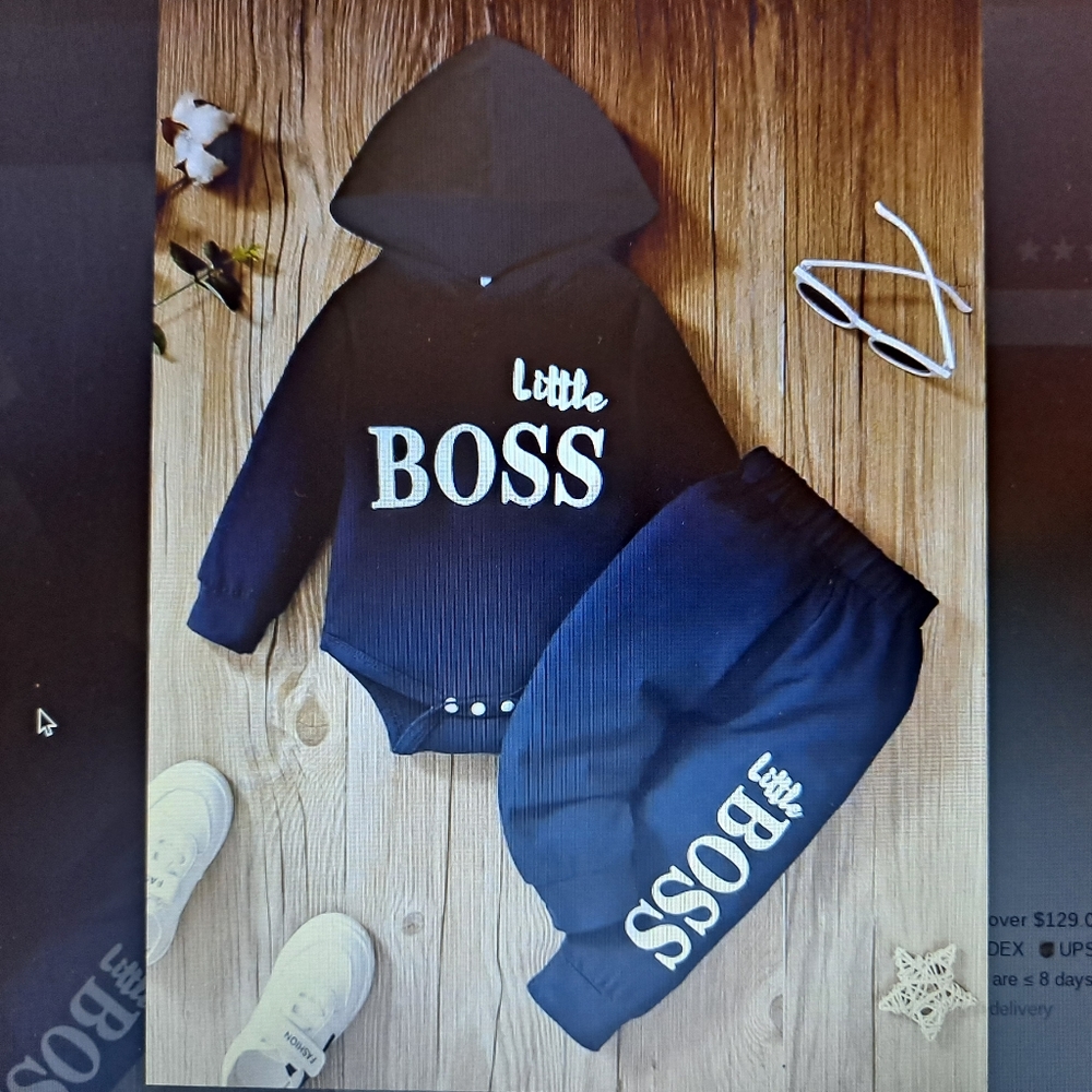 2 Pcs Blue Hooded Letter Long Sleeve Romper 3-24 mo.